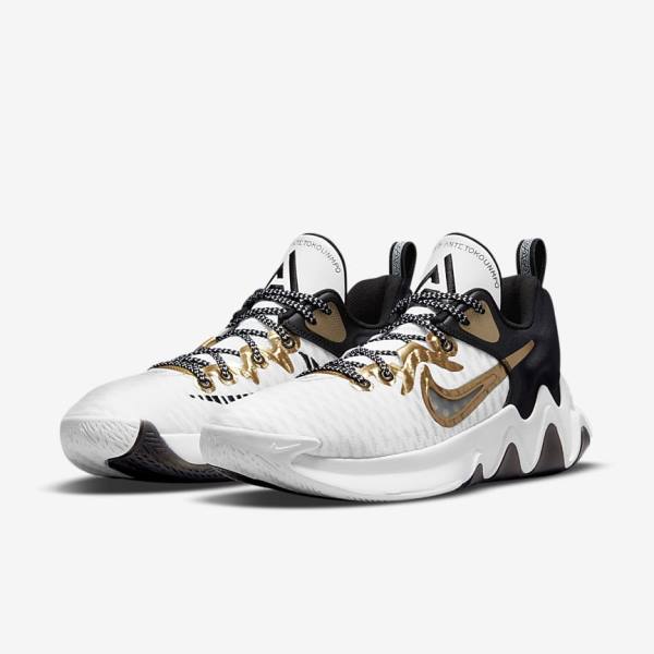 Scarpe Da Basket Uomo Nike Giannis Immortality Bianche Nere Metal Oro | NK072MEY