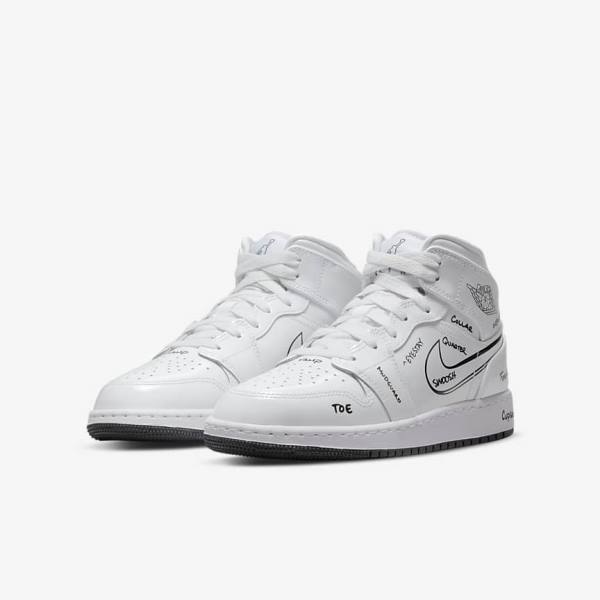 Scarpe Da Ginnastica Bambino Nike Air Jordan 1 Mid Older Bianche Nere | NK075KYE