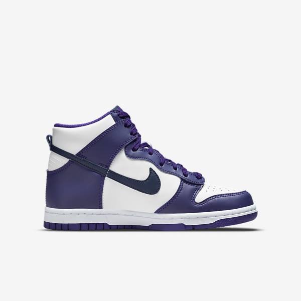 Scarpe Da Ginnastica Bambino Nike Dunk High Older Bianche Viola Blu Marino | NK458UVZ