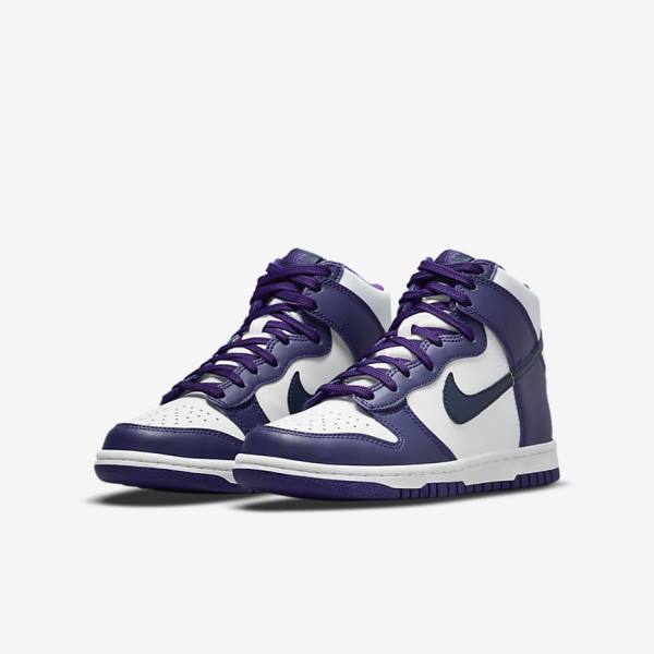 Scarpe Da Ginnastica Bambino Nike Dunk High Older Bianche Viola Blu Marino | NK458UVZ