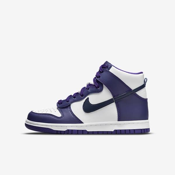 Scarpe Da Ginnastica Bambino Nike Dunk High Older Bianche Viola Blu Marino | NK458UVZ