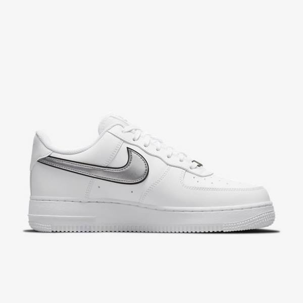 Scarpe Da Ginnastica Donna Nike Air Force 1 07 Essential Bianche Nere Metal Argento | NK134FPM