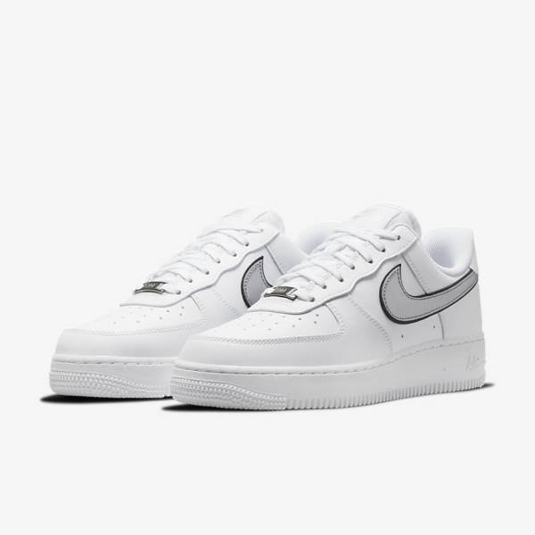 Scarpe Da Ginnastica Donna Nike Air Force 1 07 Essential Bianche Nere Metal Argento | NK134FPM