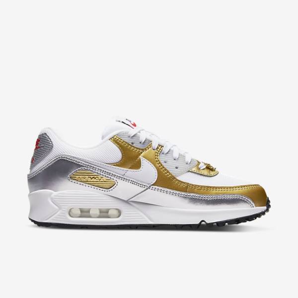 Scarpe Da Ginnastica Donna Nike Air Max 90 SE Bianche Metal Oro Metal Argento Bianche | NK910WUD