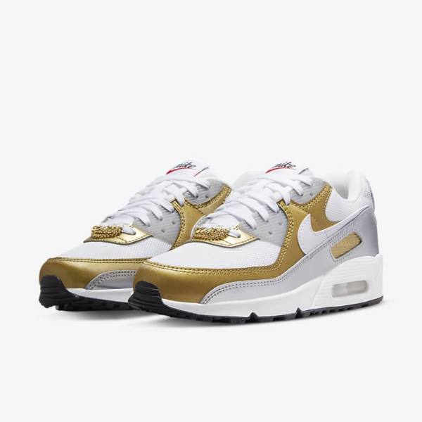 Scarpe Da Ginnastica Donna Nike Air Max 90 SE Bianche Metal Oro Metal Argento Bianche | NK910WUD