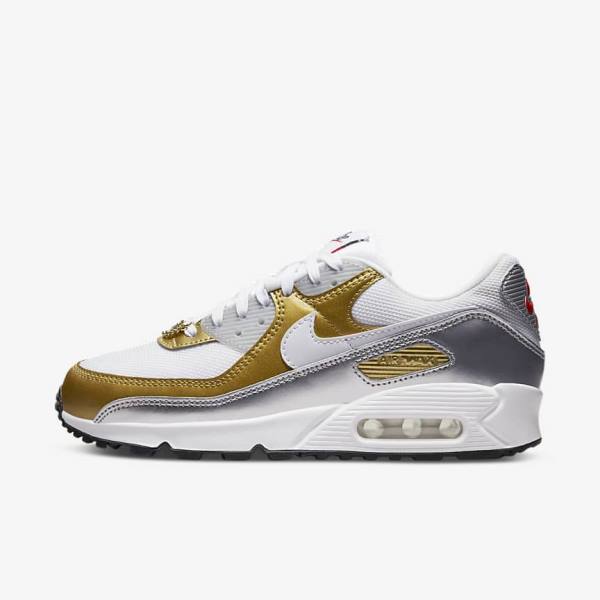 Scarpe Da Ginnastica Donna Nike Air Max 90 SE Bianche Metal Oro Metal Argento Bianche | NK910WUD