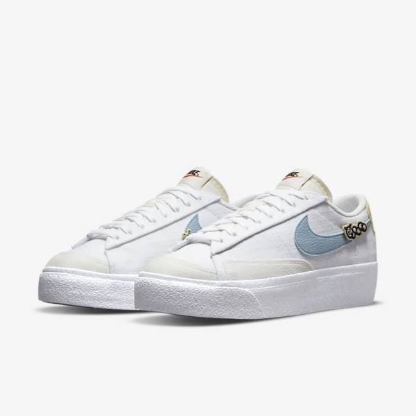 Scarpe Da Ginnastica Donna Nike Blazer Low Platform Next Nature Bianche Rosa Bianche Blu | NK142GAM