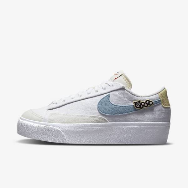 Scarpe Da Ginnastica Donna Nike Blazer Low Platform Next Nature Bianche Rosa Bianche Blu | NK142GAM