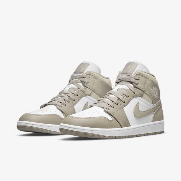 Scarpe Da Ginnastica Uomo Nike Air Jordan 1 Mid Grigie Bianche Beige Chiaro | NK928FLI