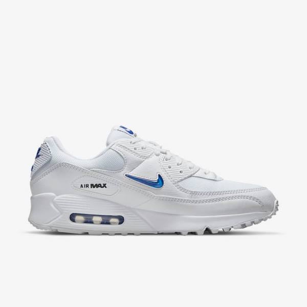 Scarpe Da Ginnastica Uomo Nike Air Max 90 Bianche Nere Blu Reale | NK851GMN