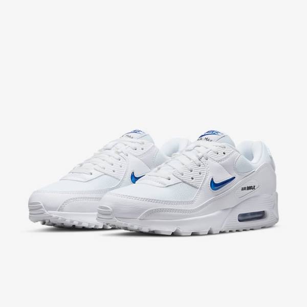 Scarpe Da Ginnastica Uomo Nike Air Max 90 Bianche Nere Blu Reale | NK851GMN