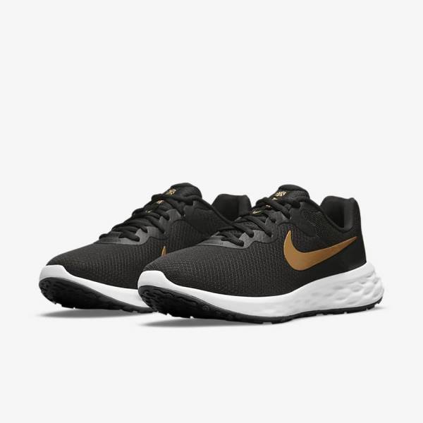 Scarpe Running Uomo Nike Revolution 6 Next Nature Strada Nere Bianche Metal Oro | NK271SJF