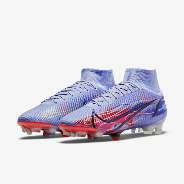 Scarpe da Calcio Donna Nike Mercurial Superfly 8 Elite KM FG Firm-Ground Indaco Rosse Chiaro Metal Argento | NK403ZYT