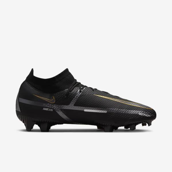 Scarpe da Calcio Donna Nike Phantom GT2 Pro Dynamic Fit FG Firm-Ground Nere Metal Oro Metal Argento Metal Grigie Scuro | NK031VOS