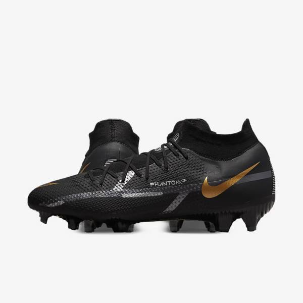 Scarpe da Calcio Donna Nike Phantom GT2 Pro Dynamic Fit FG Firm-Ground Nere Metal Oro Metal Argento Metal Grigie Scuro | NK031VOS