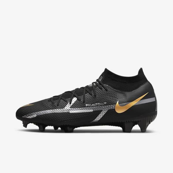 Scarpe da Calcio Donna Nike Phantom GT2 Pro Dynamic Fit FG Firm-Ground Nere Metal Oro Metal Argento Metal Grigie Scuro | NK031VOS