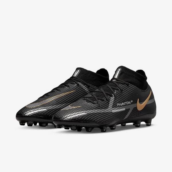 Scarpe da Calcio Donna Nike Phantom GT2 Dynamic Fit Elite AG-Pro Artificial-Grass Nere Metal Oro Metal Argento Metal Grigie Scuro | NK078TYF