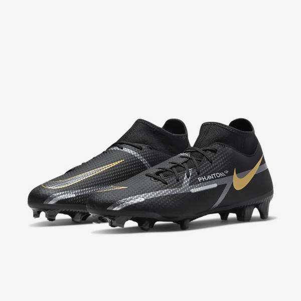 Scarpe da Calcio Donna Nike Phantom GT2 Academy Dynamic Fit MG Multi-Ground Nere Metal Oro Grigie Scuro Metal Grigie Scuro | NK149OJX