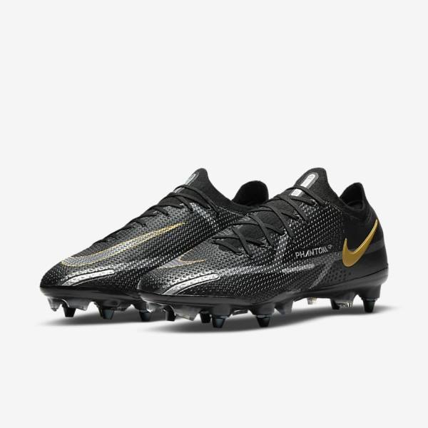 Scarpe da Calcio Donna Nike Phantom GT2 Elite SG-Pro AC Soft-Ground Nere Metal Oro Metal Argento Metal Grigie Scuro | NK470IKQ