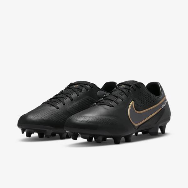 Scarpe da Calcio Donna Nike Tiempo Legend 9 Pro FG Firm-Ground Nere Grigie Scuro Metal Oro Metal Grigie Scuro | NK076XER