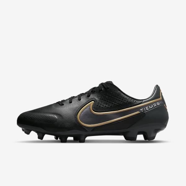 Scarpe da Calcio Donna Nike Tiempo Legend 9 Pro FG Firm-Ground Nere Grigie Scuro Metal Oro Metal Grigie Scuro | NK076XER