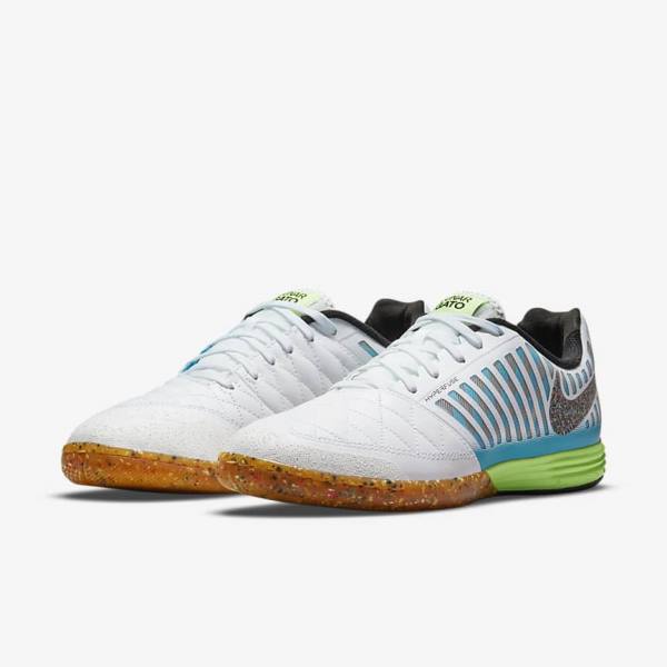 Scarpe da Calcio Uomo Nike Lunar Gato II IC Indoor Court Bianche Blu Chiaro Nere Nere | NK324NFL