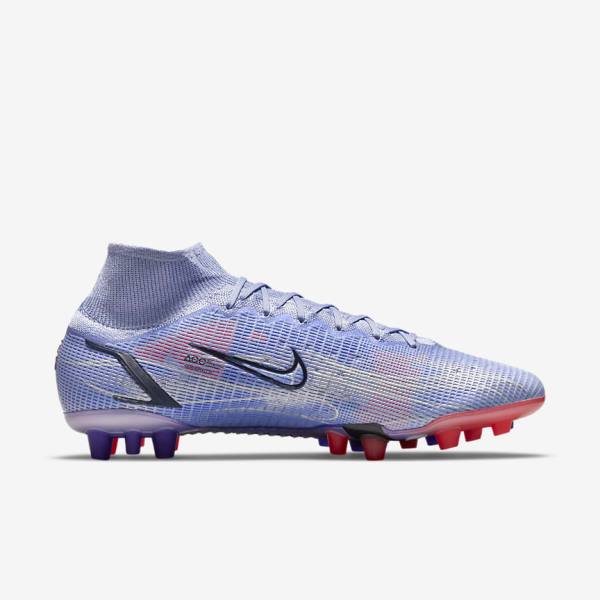 Scarpe da Calcio Uomo Nike Mercurial Superfly 8 Elite KM AG Artificial-Grass Indaco Rosse Chiaro Metal Argento | NK031KFT