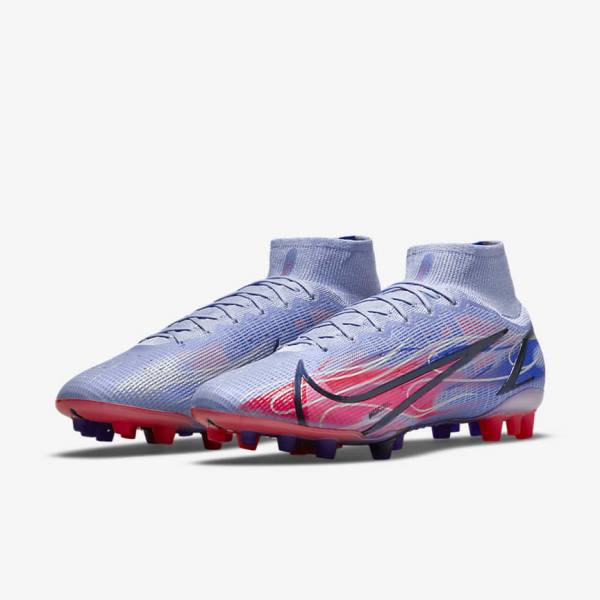 Scarpe da Calcio Uomo Nike Mercurial Superfly 8 Elite KM AG Artificial-Grass Indaco Rosse Chiaro Metal Argento | NK031KFT