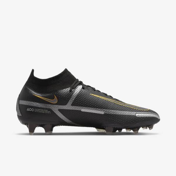 Scarpe da Calcio Uomo Nike Phantom GT2 Dynamic Fit Elite FG Firm-Ground Nere Metal Oro Metal Argento Metal Grigie Scuro | NK960HTJ