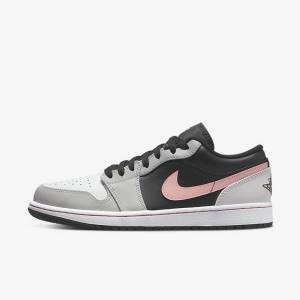 Jordan Scarpe Uomo Nike Air Jordan 1 Low Nere Grigie Bianche Corallo | NK206KBV