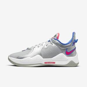 Scarpe Da Basket Donna Nike PG 5 Metal Argento Blu Reale Rosse | NK416JDO