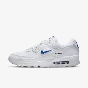 Scarpe Da Ginnastica Uomo Nike Air Max 90 Bianche Nere Blu Reale | NK851GMN