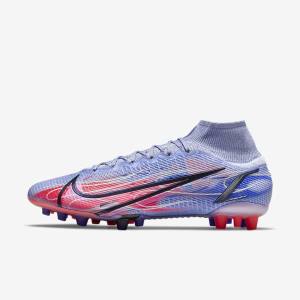 Scarpe da Calcio Uomo Nike Mercurial Superfly 8 Elite KM AG Artificial-Grass Indaco Rosse Chiaro Metal Argento | NK031KFT