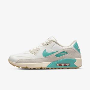 Scarpe da Golf Uomo Nike Air Max 90 G Bianche Marroni Chiaro Verde Acqua | NK067KVH